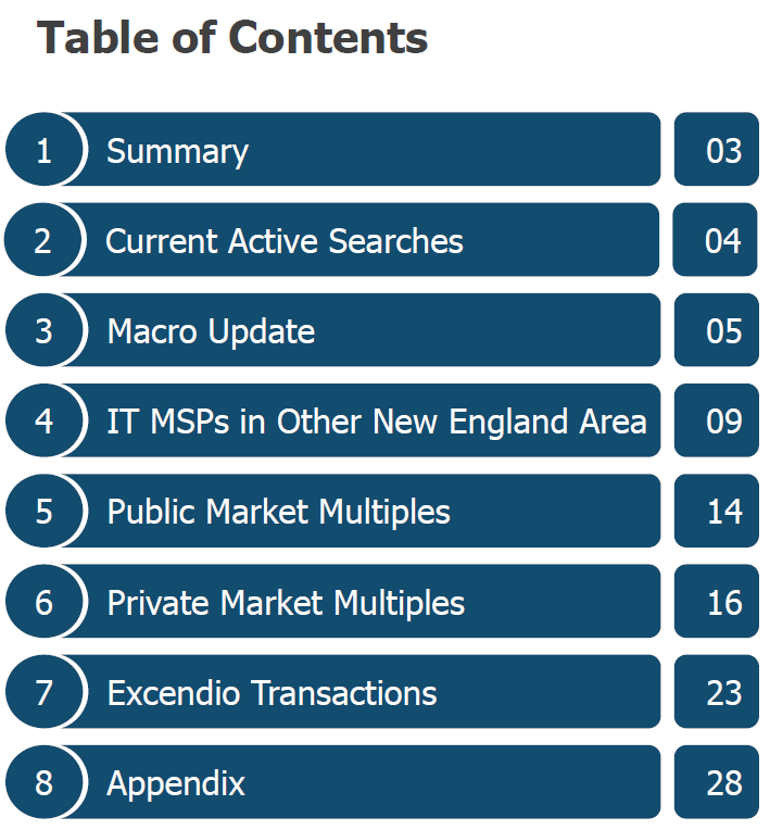 Excendio M&A Newsletter Table of Contents March 2025